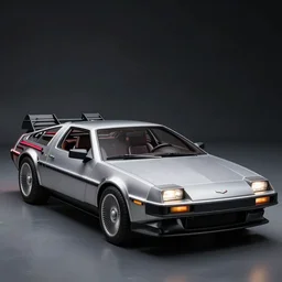 a corvette c 8 that looks like a delorean time machine from back to the future, highly detailed, epic lighting, hyper photorealism, 8 k