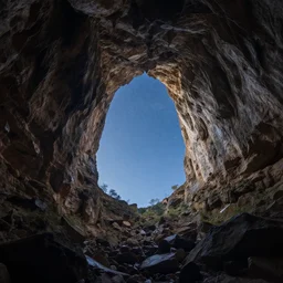 beautiful double exposure landscape photography of a deep cark cave combined with a clear shot of space, mood lighting, breathtaking concept art