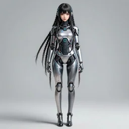 portrait of an aesthetic cyborg woman with long dreads, anime, detailed anime, hyper detailed anime, realistic anime, hyper realistic anime, cel shading, toon shading, straight on, hd, 4 k, 2 point studio lighting, detailed, highly detailed, concept art, full body character concept art, cyber aesthetic, futuristic, futuristic aesthetic,