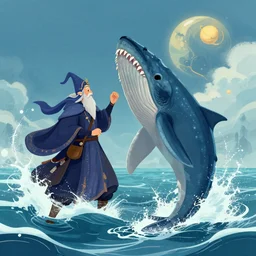 a space wizard near the ocean fighting a kraken