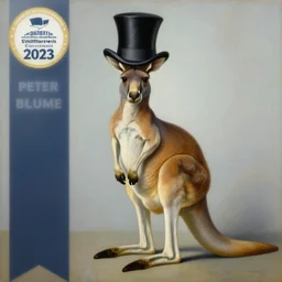 a painting of a kangaroo wearing a top hat, a surrealist painting by peter blume, shutterstock contest winner, pop surrealism, surrealist, whimsical, academic art