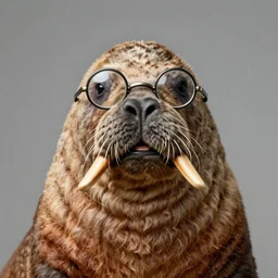 portrait of a walrus wearing round glasses like john lennon by greg rutkowski
