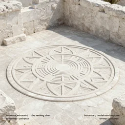 geometric crop circle pattern carved into an ancient white stone floor surrounded by ancient white stone walls, trending on artstation, digital art ( by tomasz jedruszek ) ( by senfeng chen ) ( by lorenzo lanfranconi )