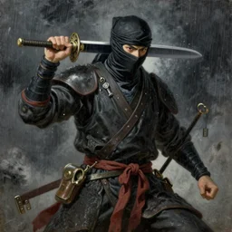 baroque oil painting of key visual ninja war, rain, storm, fake detail, trending pixiv fanbox, acrylic palette knife, style of makoto shinkai takashi takeuchi yoshiyuki sadamoto greg rutkowski chiho aoshima