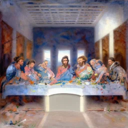 the last supper claude monet, flowers, scenery, outside, grass, colorful, pastel, sunset, digital art.
