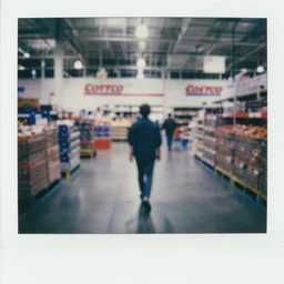 first person view. walking through a costco in 1 9 9 7. blurry polaroid. simple composition.