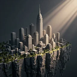 a voxelized city built into a voxelized cliff side, beautiful dynamic lighting, cinematic, wide angle establishing shot, extremely high detail, photo realistic, cinematic lighting, post processed, concept art, artstation, matte painting, style by eddie mendoza, raphael lacoste, alex ross, volumetric lighting, light rays, photorealistic, ultrarealistic, moody, coronarender, 8k