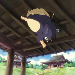 a strange creature crawls on the ceiling of a Japanese temple, anime film still from the an anime directed by Katsuhiro Otomo with art direction by Salvador Dalí, wide lens