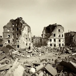 A vintage photo of a destroyed city