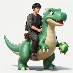 hyperdetailed portrait of a man riding a green anthropomorphic dinosaur. highly detailed portrait, digital painting, sharp focus illustration, artstation hq. intricate, elegant, art by pokemon, medium shot