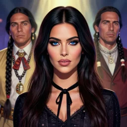 portrait cartoon render of a strikingly gorgeous assiniboine and mandan kim kardashian with blue eyes and long dark brown hair, as wednesday addams, artgerm, norman rockwell, emiliano ponzi, epic composition, hd, octane, unreal engine, volumetric lighting, light rays, masterpiece, award - winning