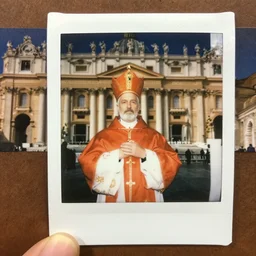 cardinal - bishops that looks like breton monk rasputin in apostolic palace in vatican, polaroid