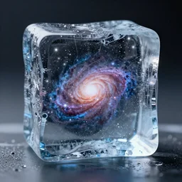 A galaxy in an ice cube, photorealistic concept art