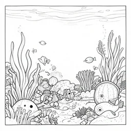 a grayscale adult coloring page of sea life under the ocean