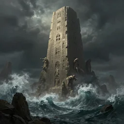fantasy rendering of atlantis rising, torrent, maelstrom, dante, chiseled formations, atmospheric, ambient, livia prima, greg rutkowski, edward hopper, pj crook