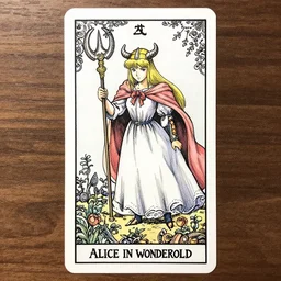 Viking Alice in wonderland tarot card , pen and ink, intricate line drawings, by Yoshitaka Amano, Ruan Jia, Kentaro Miura, Artgerm, watercolor
