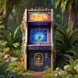 80s futuristic outdoor retro arcade, desolate, lush vegetation:: Simon Stålenhag and beeple and James Gilleard and Justin Gerard :: ornate, dynamic, particulate, intricate, elegant, highly detailed, centered, artstation, smooth, sharp focus, octane render, 3d
