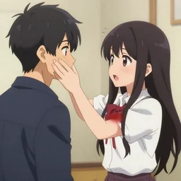 anime girl slapping an anime boy across the face