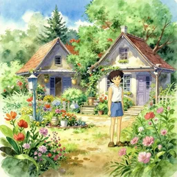 a creole garden from reunion island watercolor painting by ( ( ( kenton nelson ) ) ), by makoto shinkai, by studio ghibli, anime, trending on artstation