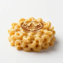 engraved macaroni and cheese, photorealistic, isolated on a pure white background, centered, entire object in frame, sharp focus, soft studio lighting