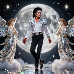 micheal jackson moonwalking in heaven glitter mirror angels lights photorealistic ultra detailed 8 k, digital painting, unreal engine, 3 d render