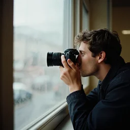 a camera obscura photo a man licking his window