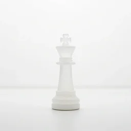 a minimal white sculpture of a chess piece in an empty white room, white background, barely visible glass, low contrast, over exposed, evanescent white on white, contemporary art