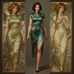 portrait of a full body of beautiful female detective, d & d, cheongsam, fantasy, flat lighting, intricate, muscular, highly detailed, digital painting, artstation, concept art, smooth, sharp focus, illustration, art by simon bisley and greg rutkowski and alphonse mucha, natural tpose