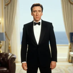 nicholas cage as james bond, goldfinger 1 9 6 4 iconic film still, perfect composition
