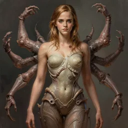 emma watson with an very long torso, possibly extra limbs, intricate, detailed, digital painting, concept art, by artgerm and greg rutkowski, trending on artstation
