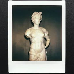 Polaroid photo of fragmented greek sculpture of Goku