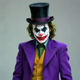 the joker wearing a purple suit and top hat, digital art