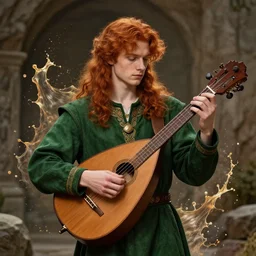 amazing masterclass portrait of a young male redhead bard, green clothes, wooden lute, hearthstone splash art, deiv calviz, splash art, natural light, elegant, intricate, fantasy, atmospheric lighting, by greg rutkowski, hearthstone splash art, hd wallpaper, ultra high details, cinematic composition, professional master piece made in one year
