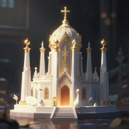 swan shrine. award - winning 3 d anime by an indie studio, heavily stylized, rimlighting, depth of field, limited palette, impressionism, chiaroscuro, bokeh.