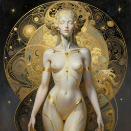 extremely psychedelic beautiful cyberpunk cyborg goddess. intricate, elegant, highly detailed, extremely lifelike photorealistic digital painting, artstation. steichen, gaston bussiere, tom bagshaw, cyberpunk alphonse mucha. elegant minimalism. anatomically correct. sharp focus. gold, black accents. surreal lush cosmic hallucination