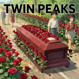 Twin Peaks movie poster artwork by Tomer Hanuka and Michael Whelan, Rendering of funeral parade of roses, full of details, by Makoto Shinkai and thomas kinkade, Matte painting, trending on artstation and unreal engine
