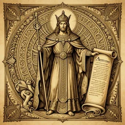 yurunu, he rules over wisdom and knowledge. his symbol is a scroll. highly detailed and intricate 8 k concept fantasy art illustration