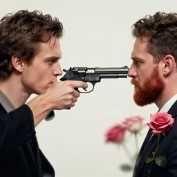 roses bloom from the muzzle of a pistol by gerald brom and tomer hanuka