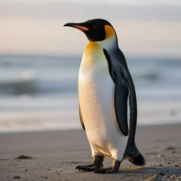 penguin at the beach during sunset. high details
