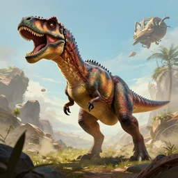 dinosaur as an apex legends character digital illustration portrait design by, mark brooks and brad kunkle detailed, gorgeous lighting, wide angle action dynamic portrait