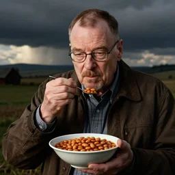 walter white eating baked beans, photography,
