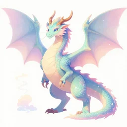 full body digital illustration of a pastel fantasy dragon by t-tiger