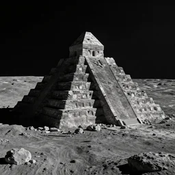 an ancient alien pyramid on the lunar surface, decay, desolate, moon, photorealistic, highly detailed, moody atmosphere, stunning, cinematic lighting, unreal engine, detailed environment, ultrasharp