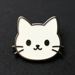 a retro minimalistic cute cat face emoji enamel pin, hd, concept art