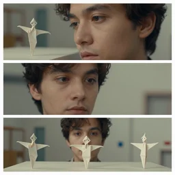 beautiful three point perspective, film still of funky pop origami character study scene in merce cunningham, extreme closeup portrait in style of frontiers in miniature porcelain photography fashion architectural art studio seinen manga edition, holly herndon origami statue, pointe pose, soft lighting, tilt shift, cinestill 5 0 d, 8 k, macro, cinematic style by emmanuel lubezki