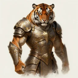 portrait of tiger, d & d, muscular! fantasy, armour, intricate, elegant, highly detailed, digital painting, artstation, concept art, smooth, sharp focus, illustration, art by artgerm and greg rutkowski and alphonse mucha