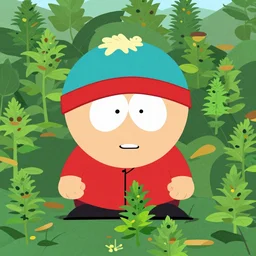 randy marsh from south park sitting in the field of weed he grows on tegridy farms, 4 k