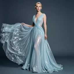 Anya Taylor-Joy wearing a gown of flowing water photo realistic 8k