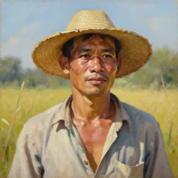 portrait of richard stallman as a vietnamese farmer sweating under the hot sun, oil on canvas painting, oil on canvas by william sidney mount - 1 8 3 3, trending on artstation