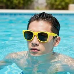 Lemon wearing sunglasses in a pool